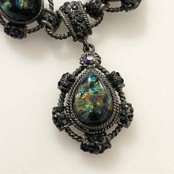 Vintage Black Gunmetal Confetti Lucite Necklace and matching Earrings Set - Picture 2 of 16